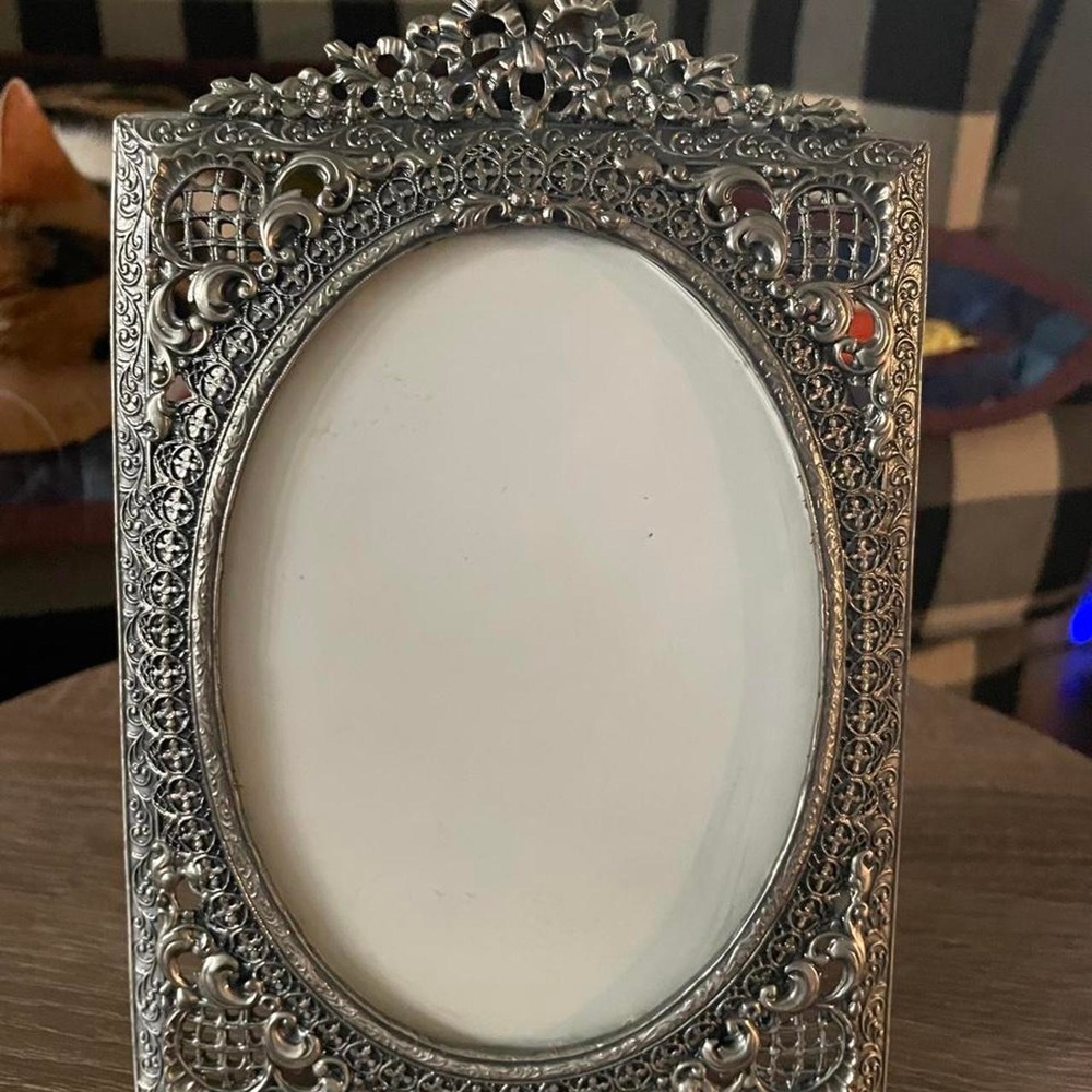 Vintage Silver ornate picture frame with floral and scrollwork detailing